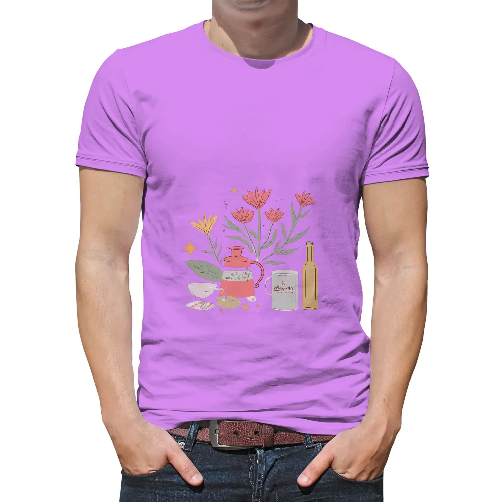 Tee Shirt Printing: Cozy Evening Gathering with Teapot and Flowers|banksy joy millward