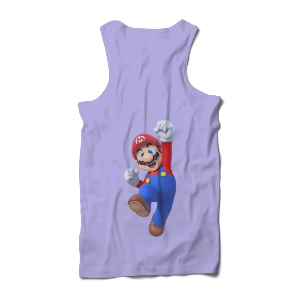 Tee Shirts Printed: Mario's Triumph in Gaming Adventure|cartoon character with star on shirt