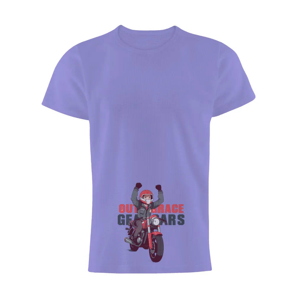 Shirts Graphic Tees | Outrace Gears: Celebrate Speed and Adventure| Rider in a racing suit and helmet