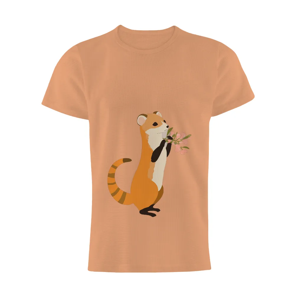 T-Shirts Design: Milo the Weasel with Pink Flowers|endor forest summer camp shirt