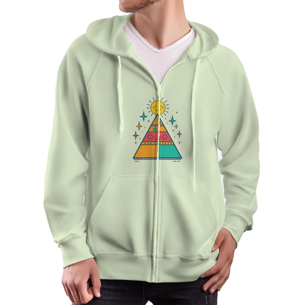 T-Shirts Design: Pyramid of Joy with Smiling Sun| Positive pyramid design