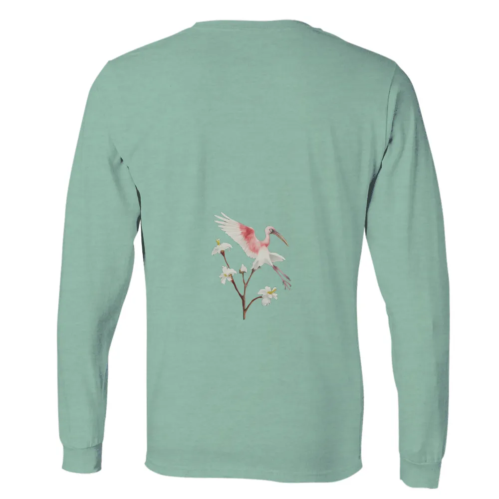 Shirts Graphic Tees: Pink Ibis in Flight - Nature's Harmony|army running t shirt white