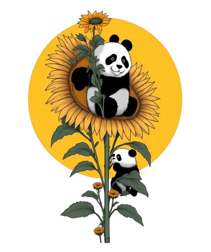 Custom T-Shirt Printing: Pandas in Sunflowers - Joy and Tranquility