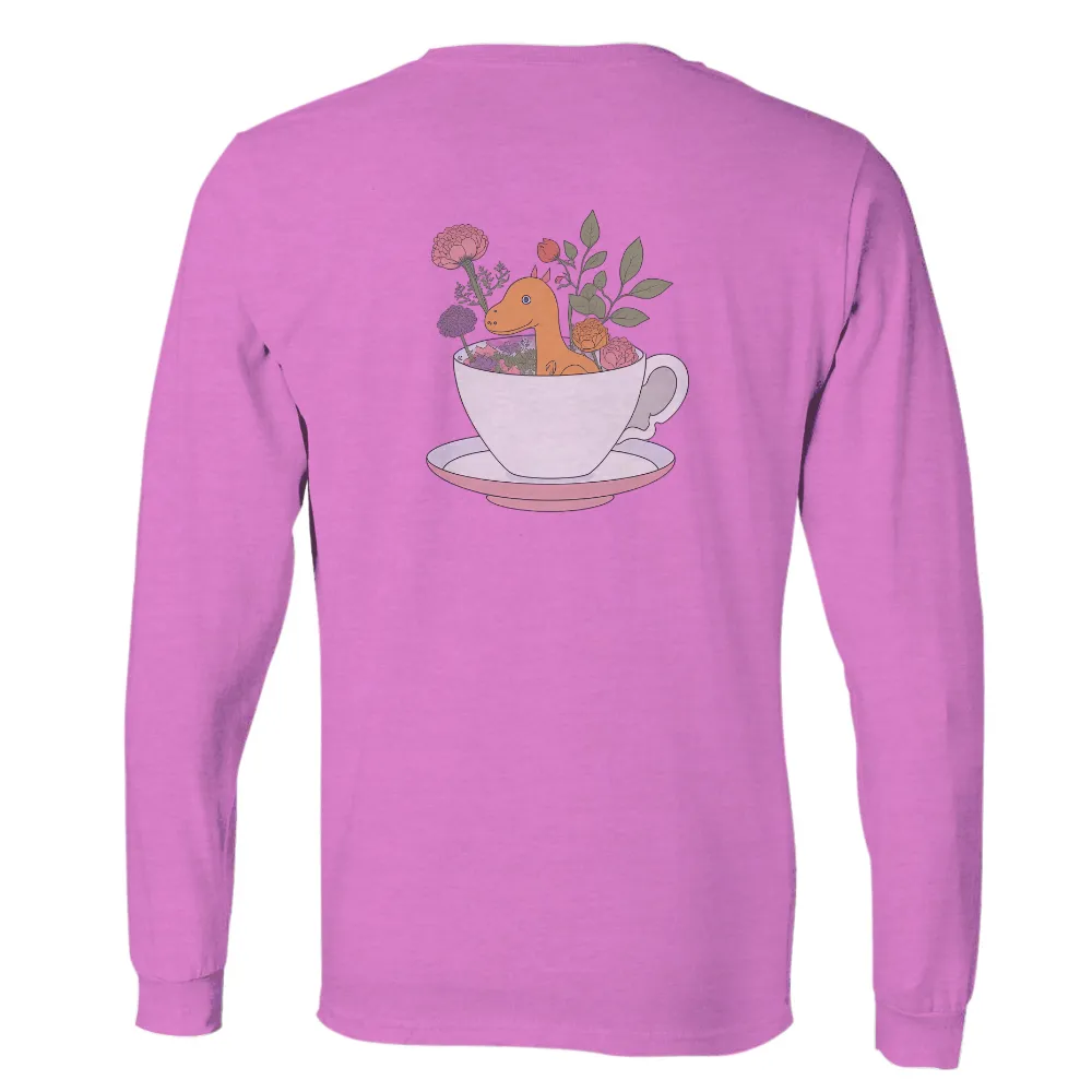 Graphic Tees: Whimsical Dino in a Teacup - Artistic Designs|dinosaur easter shirt