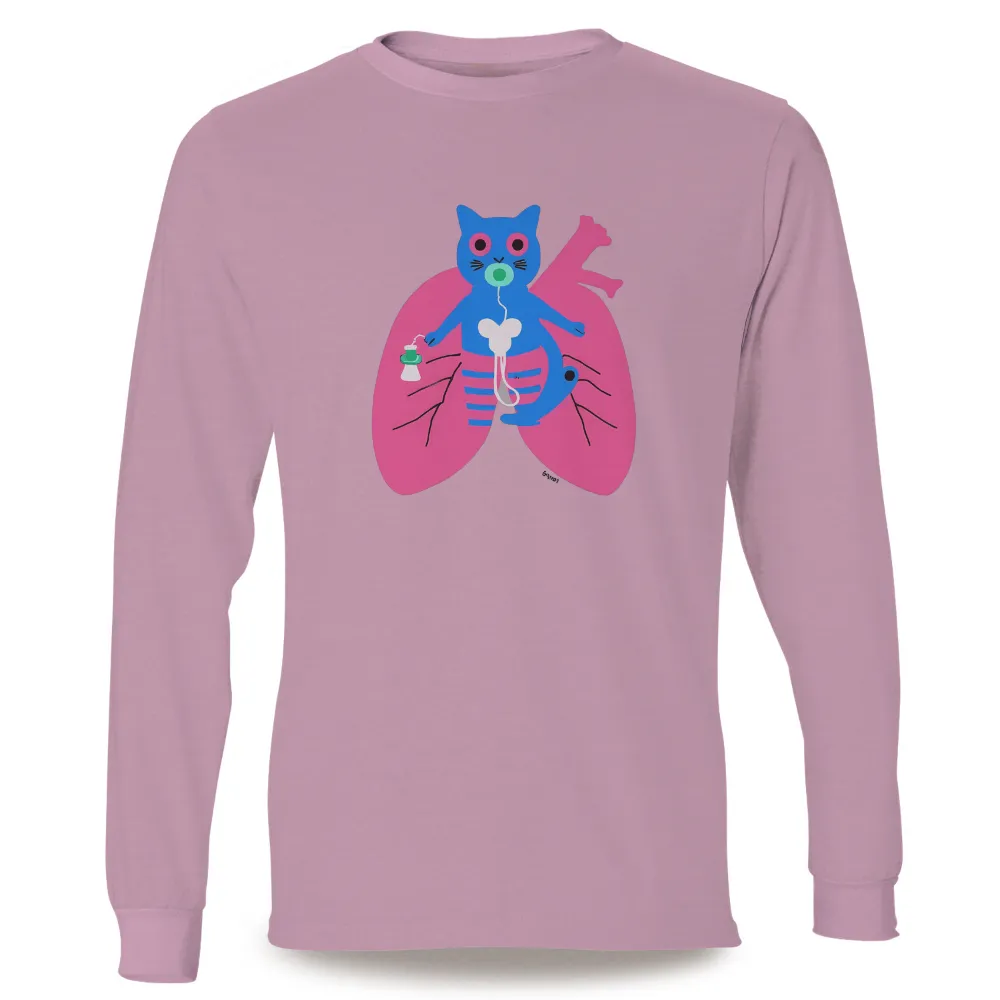 Customized Tee Shirts: Whimsical Cat and Lungs Design for Health Enthusiasts|Blue cat with pacifier