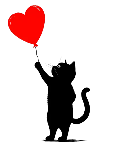 TShirt Printing: Black Cat with Heart Balloon - Love and Joy