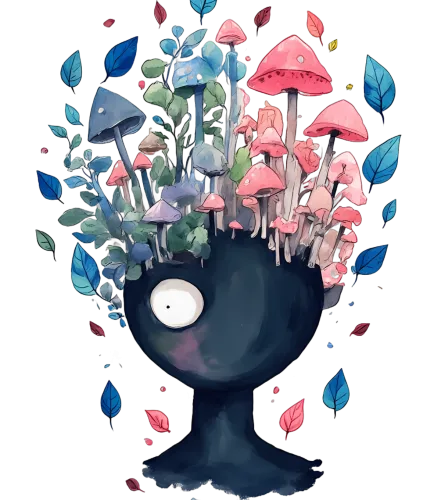 Enchanting Fantasy Mushroom Head Print Design