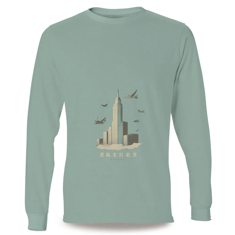 Vintage Cityscape Graphic with Skyscrapers and Airplanes|90s vintage t shirts cheap