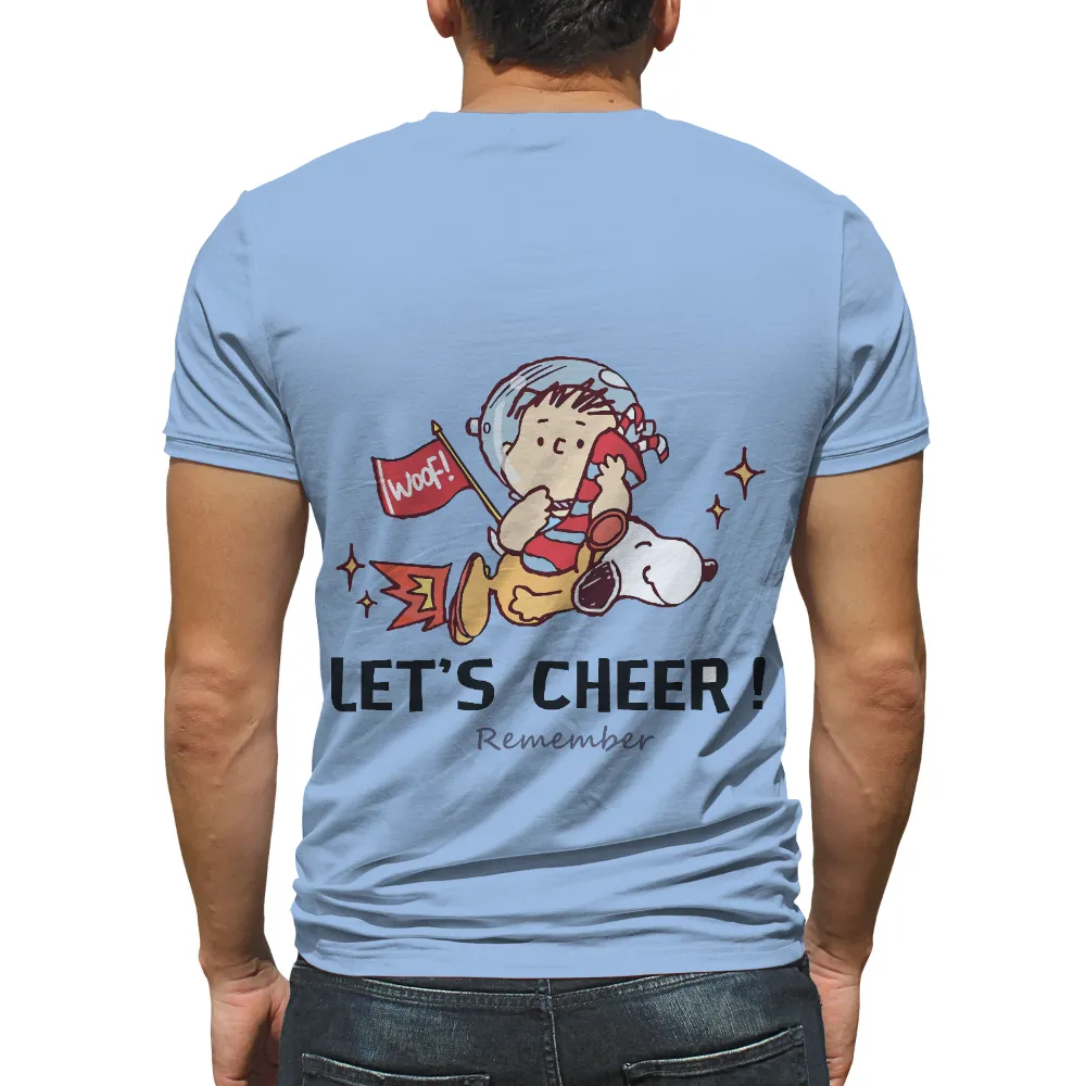 Custom Tee Shirts: Let's Cheer with Astronaut and Dog|surfing astronaut shirt