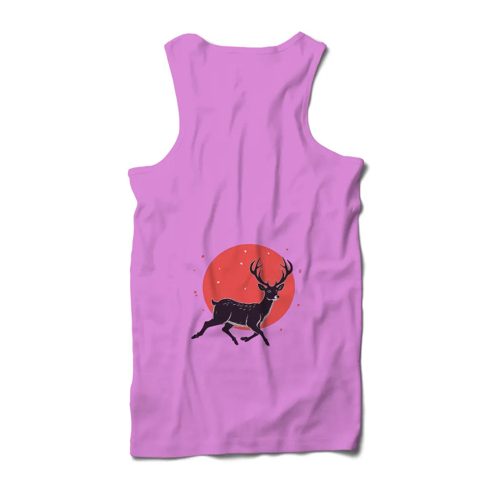 Tee Shirts Printed: Majestic Deer Silhouette Against Red Sunset|death note ryuk silhouette