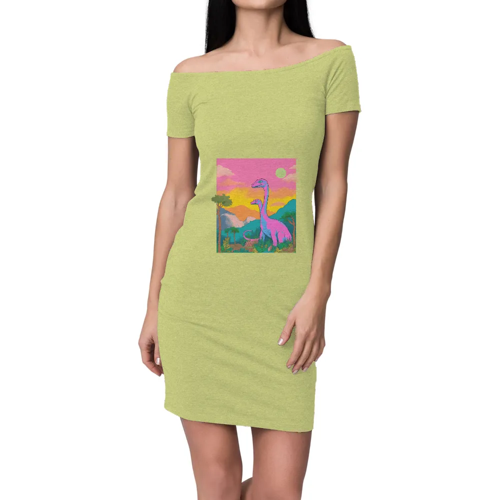 Customized Tee Shirts: Majestic Dinosaurs in a Dreamy Landscape| Fluffy clouds in the sky