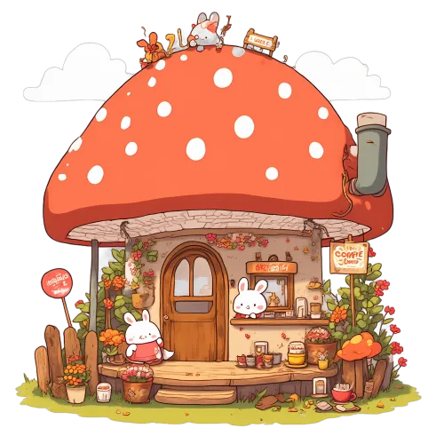 T-Shirts Design: Whimsical Mushroom House Café