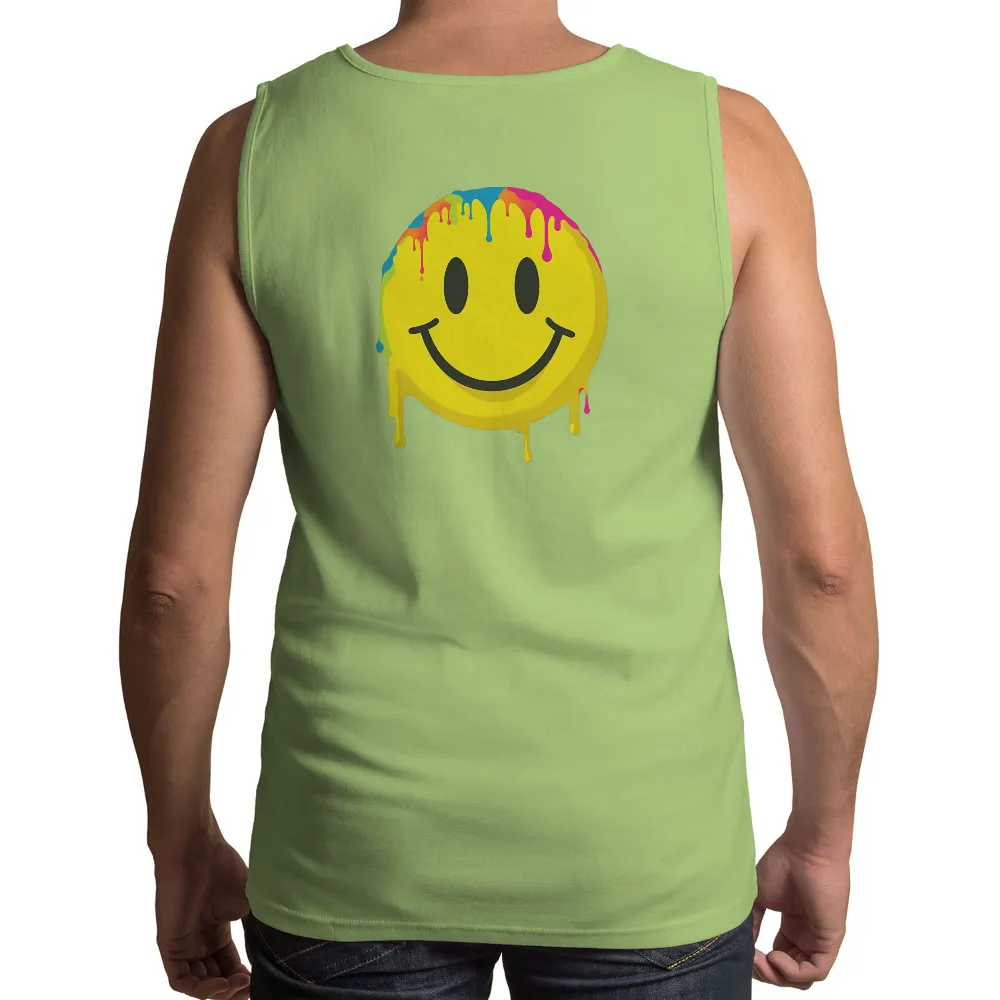 Vibrant Smiley Face with Colorful Drip Effect: A Pop Culture Icon|milano calou vibrant summer shirt