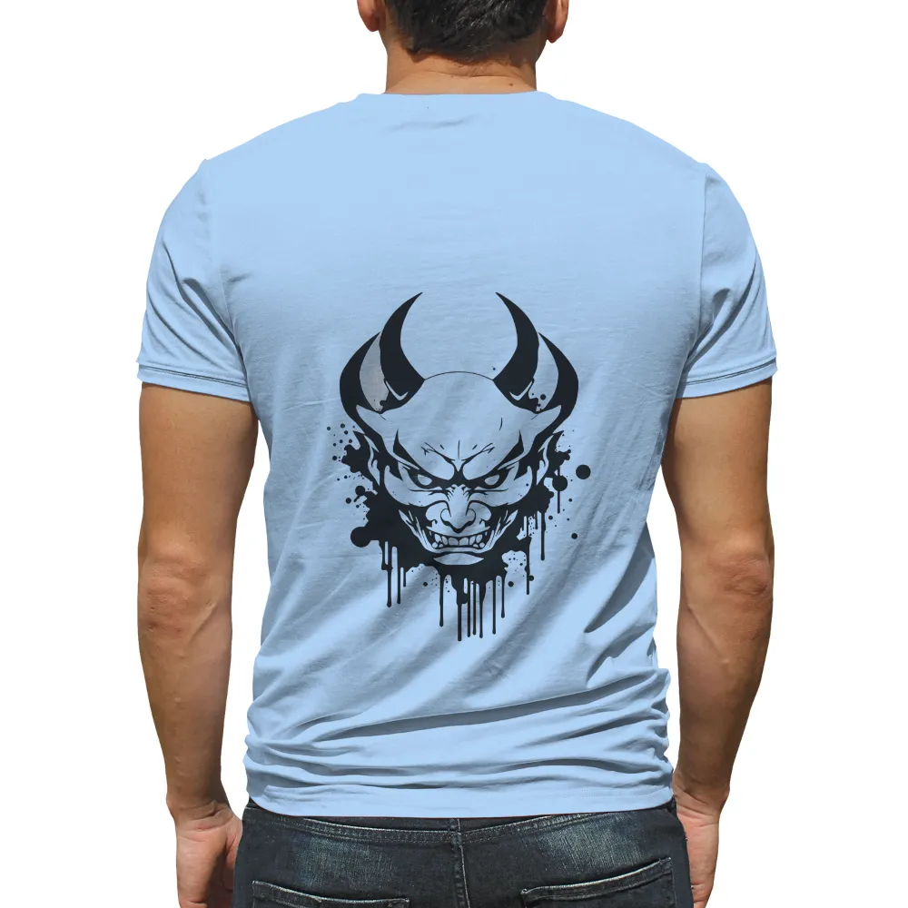 Tee Shirts Printed: Oni Mask - Strength and Protection in Artistic Design| Digital glitches