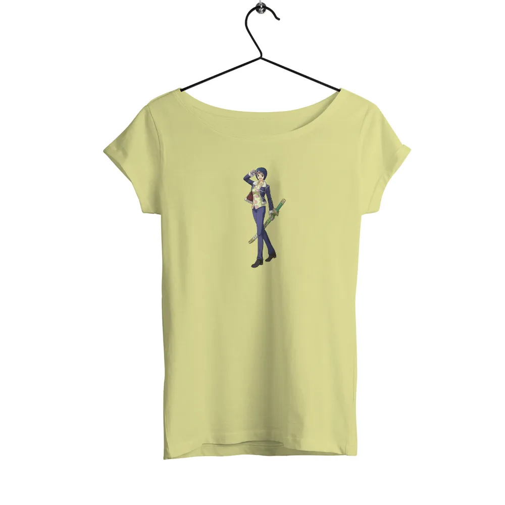 T-Shirts Design: Anime Character with Katana - Vibrant Colors and Confident Stance|cartoon character long sleeve shirts