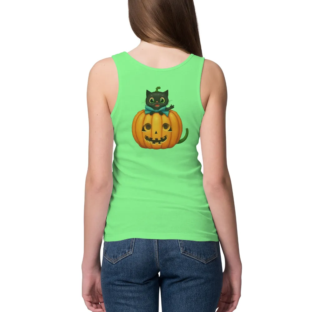 Tee Shirts Printed: Whimsical Black Cat Witch on Pumpkin|cute womens valentines shirts