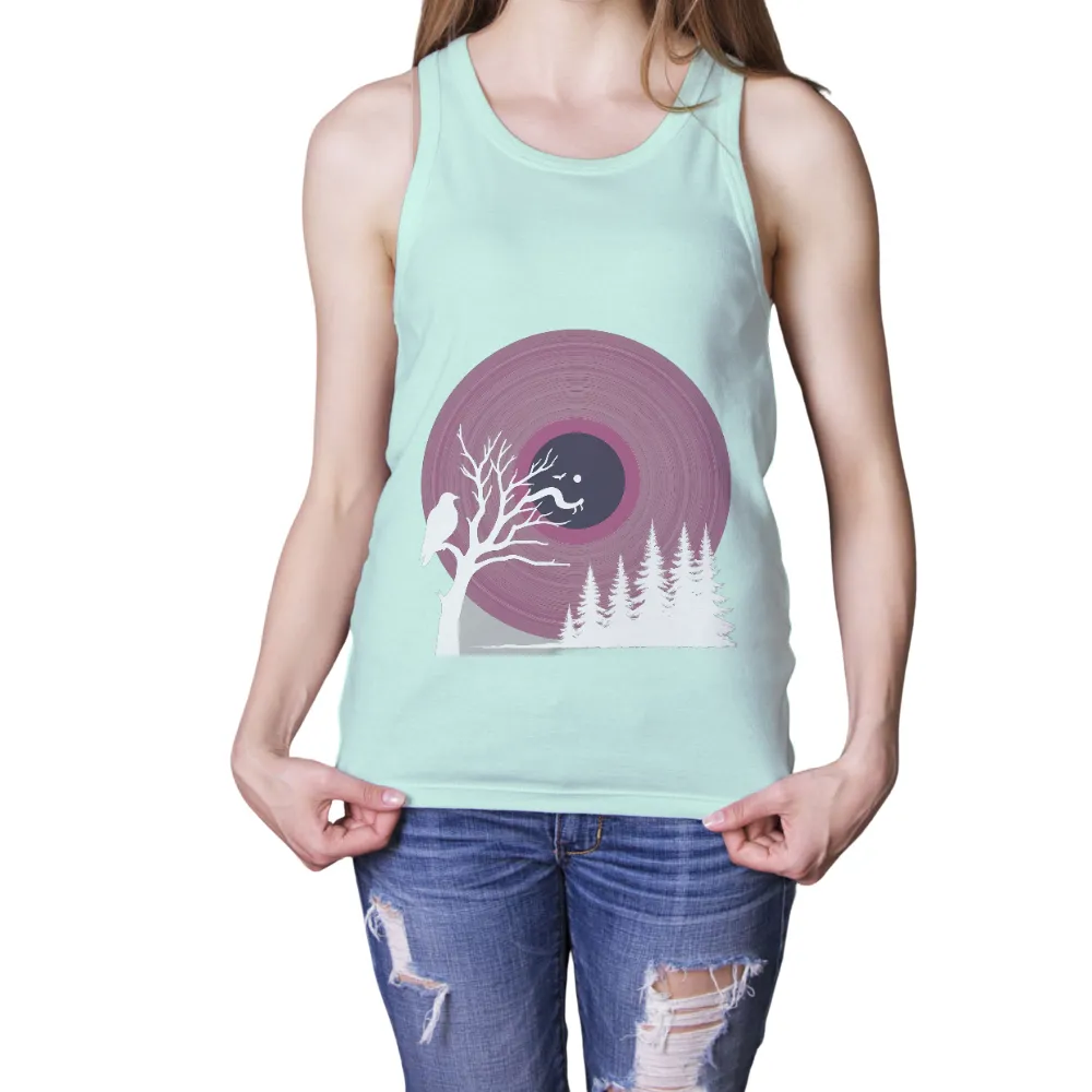 T-Shirts Custom: Vintage Forest Silhouette with Crow and Fox|vintage summer tees