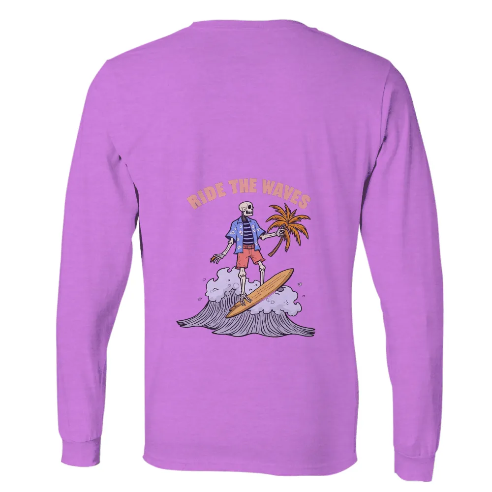 T-Shirts Custom: Skeleton Surfer Riding the Waves|Skeleton on a surfboard