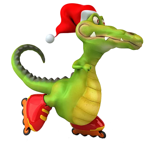 Tee Shirt Printing: Festive Crocodile with Santa Hat and Rollerblades