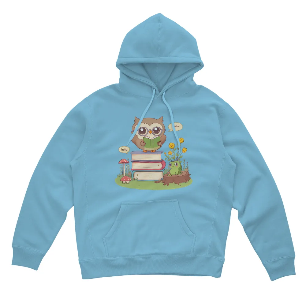 T-Shirt Printing: Whimsical Owl and Books - Learning and Imagination| Owl with round glasses