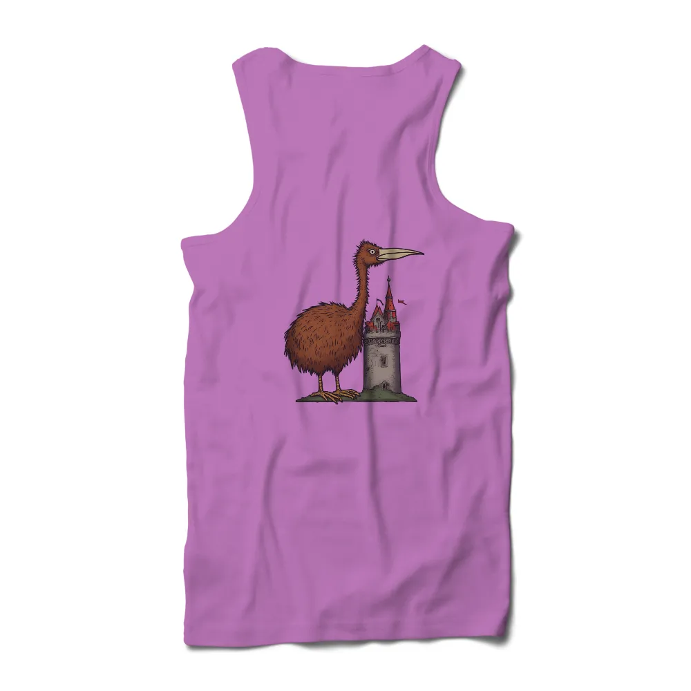 Fantasy Bird and Medieval Tower Graphic Design | Unique Artwear|pink fantasy football shirt