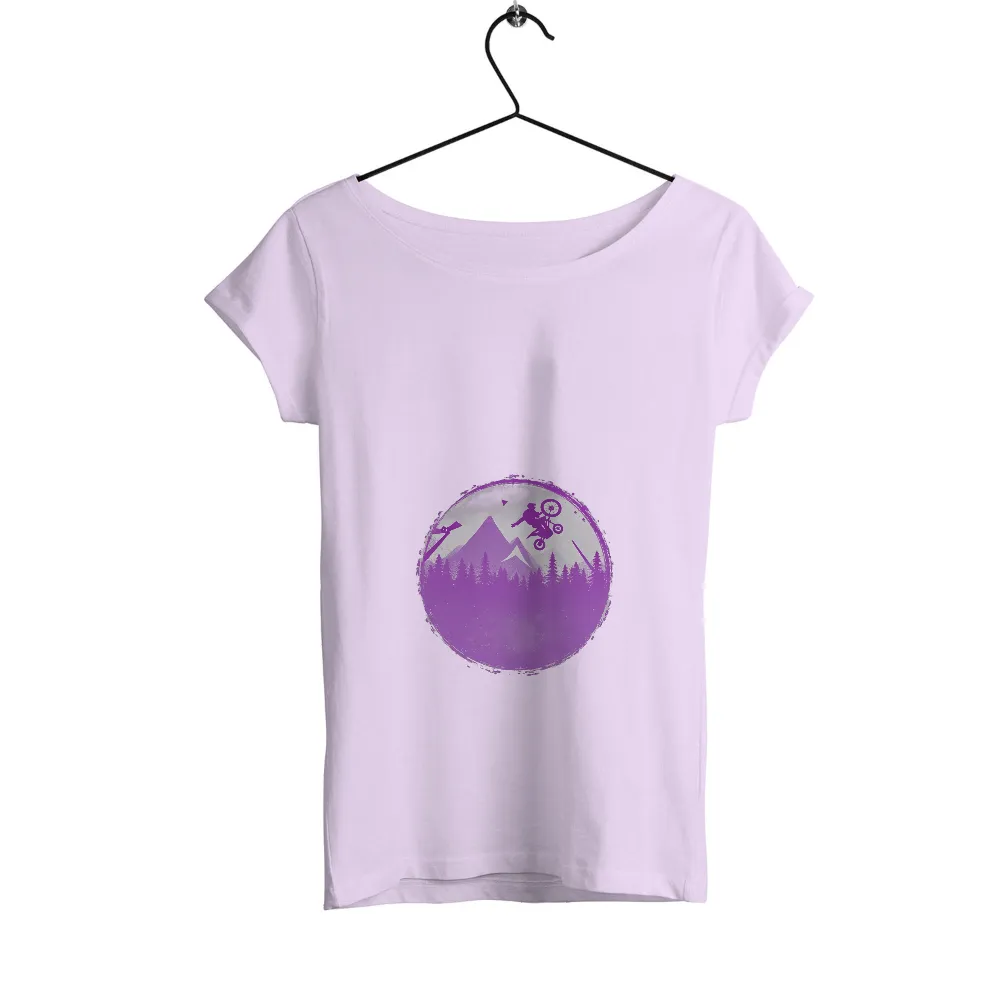 TShirt Design: Mountain Biking Adventure in Purple| dense forest