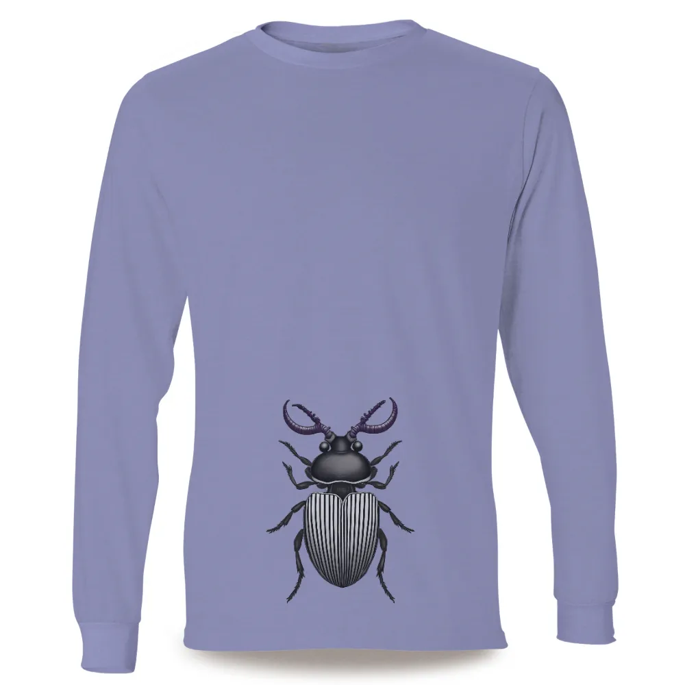 Tee Shirt Printing: Beetle with Black and White Stripes and Purple Horns|beetle with striking colors