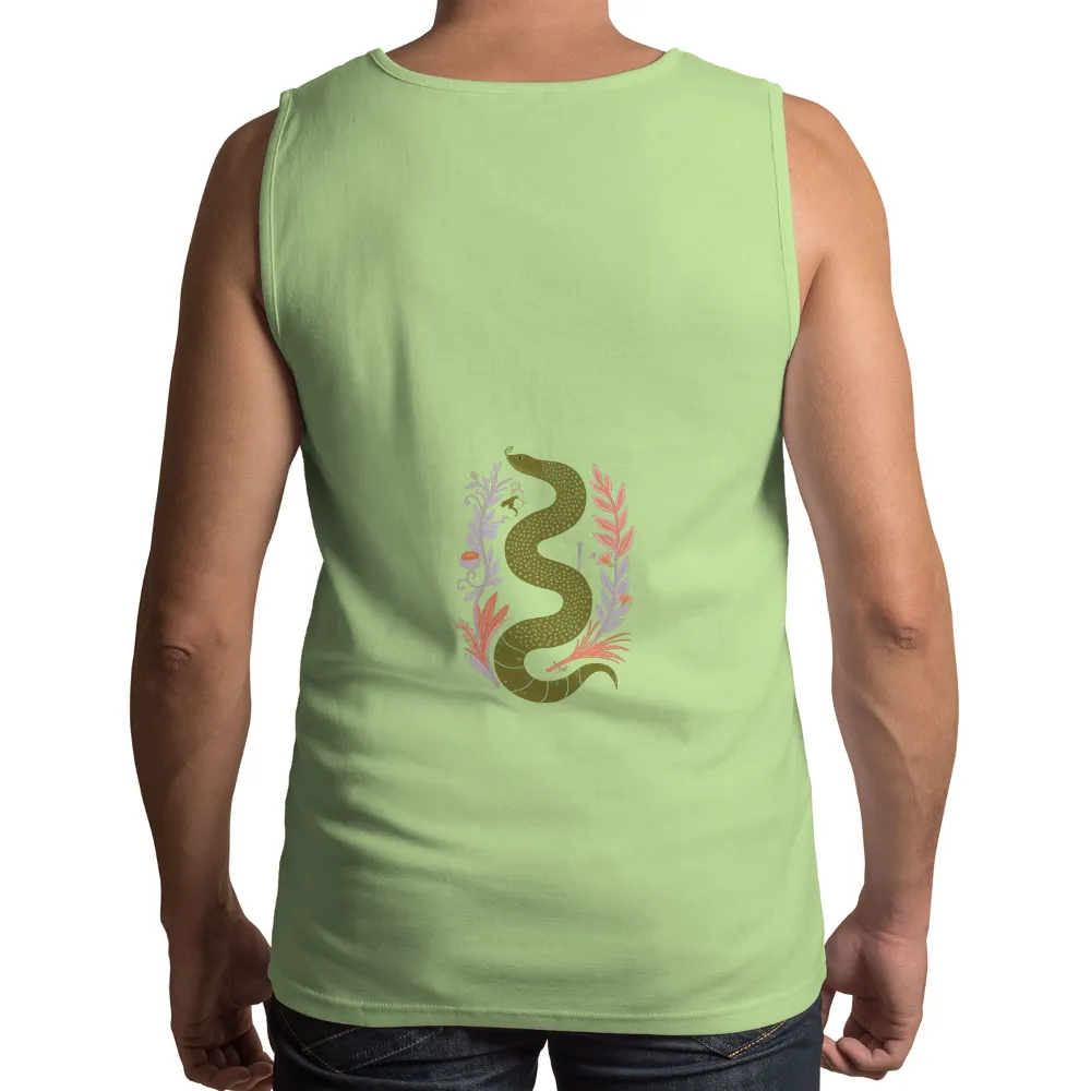 Graphic Tees: Nature's Harmony - Snake and Flora Design|green snake