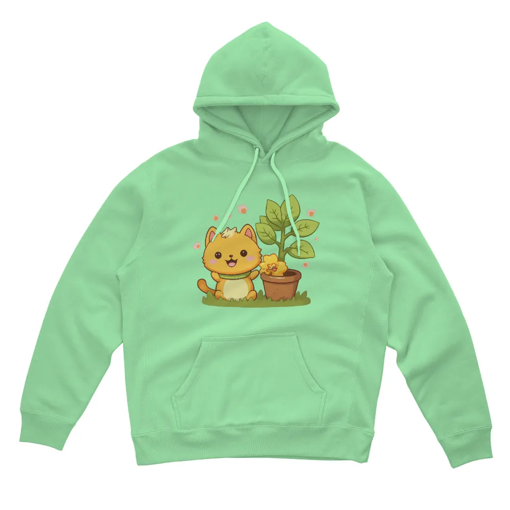 TShirt Design: Whimsical Cat and Flower | Adorable Characters| happy expression