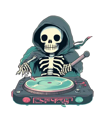 Grim Reaper DJ TShirt Printing - Skeleton Disc Jockey