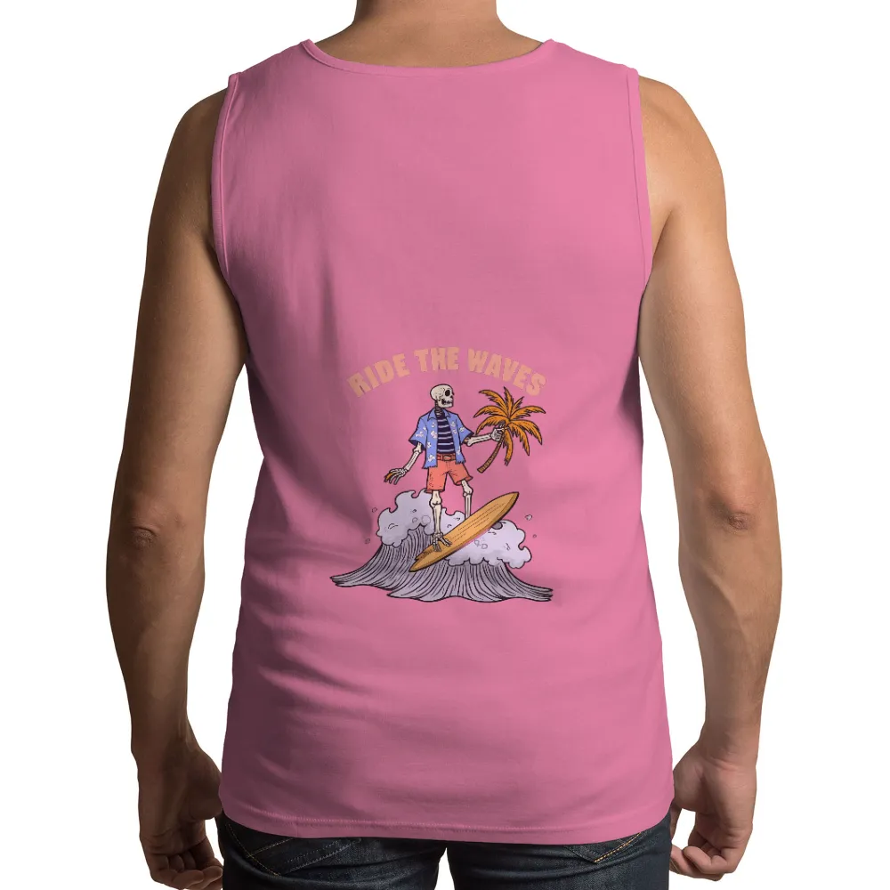 T-Shirts Custom: Skeleton Surfer Riding the Waves|Skeleton surfer on a wave