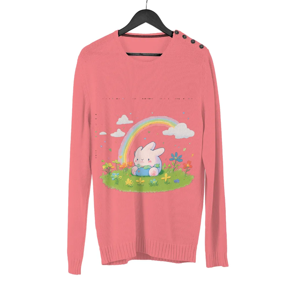 Whimsical Bunny Rainbow Design with Flowers and Hearts|mom rainbow shirt