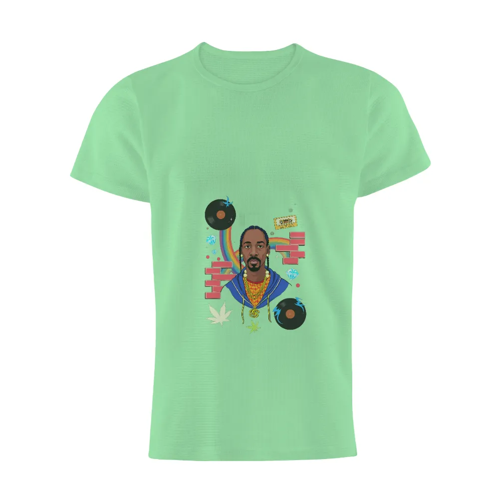 Graphic Tees: Celebrating Iconic Rapper with Vinyl Records and Diamonds| Vinyl records floating