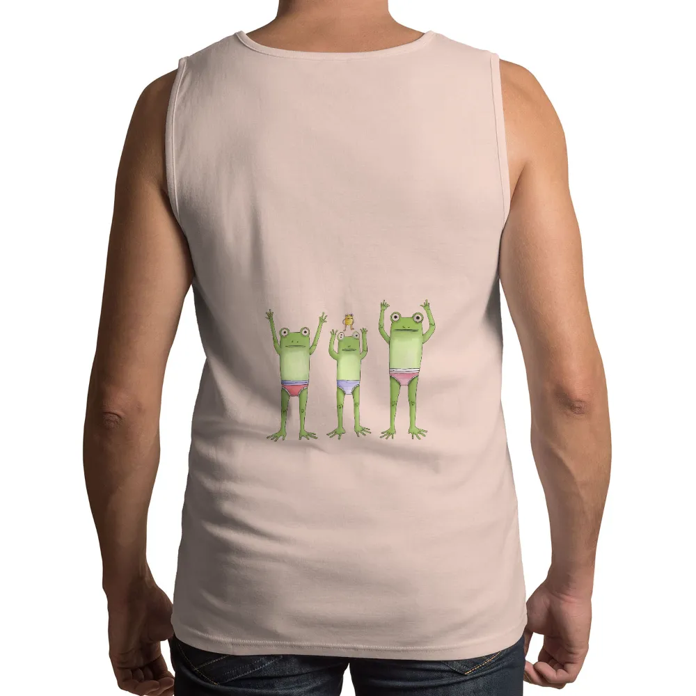 T-Shirts Pattern: Whimsical Frogs in Swimwear|ladies summer tops and t shirts