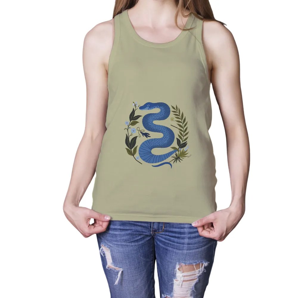 Custom T-Shirt Printing: Nature's Serpent - Artistic Design|deep blue snake