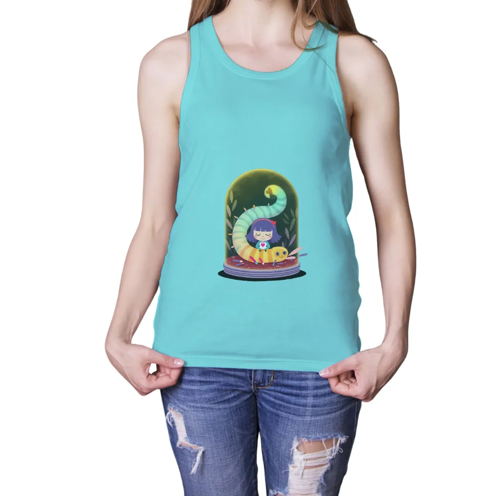 T-Shirt Printing: Dreamy Secret Garden with Rainbow Caterpillar|bleach dye comfort colors