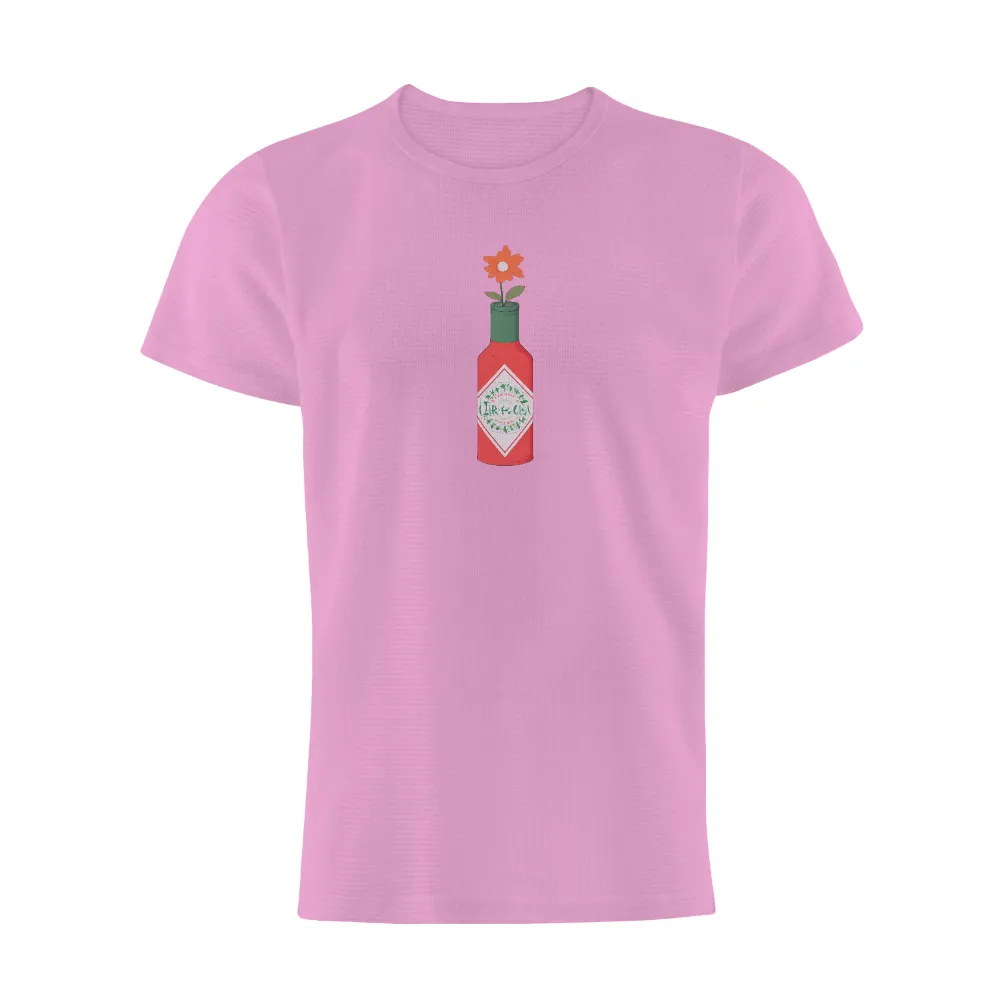 Custom T-Shirt Printing: Hot Sauce Bottle with Flower - Unexpected Beauty| hot sauce bottle