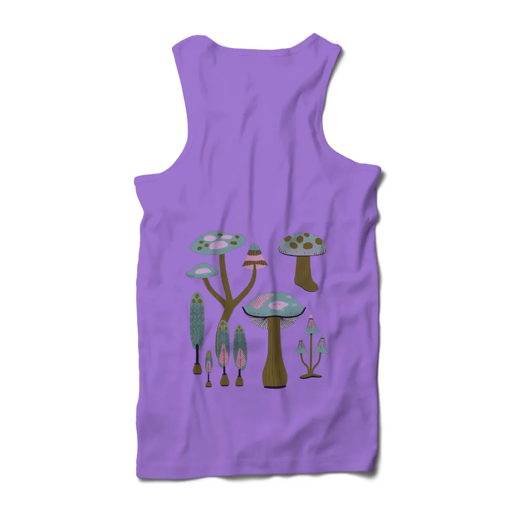 Customized Tee Shirts: Enchanted Forest Mushrooms|Whimsical mushrooms in a forest