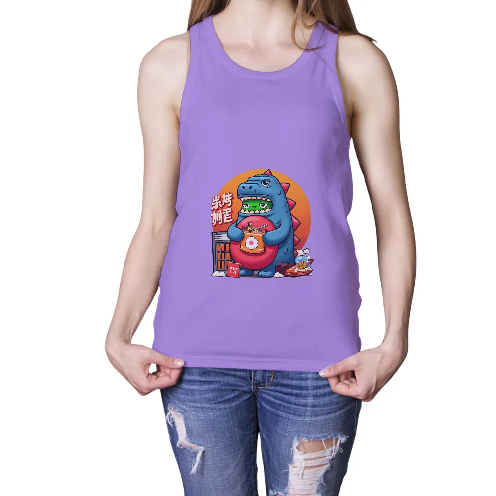 Tee Shirt Printing: Monster's Noodle Break - Funny & Whimsical Design| Humorous city life