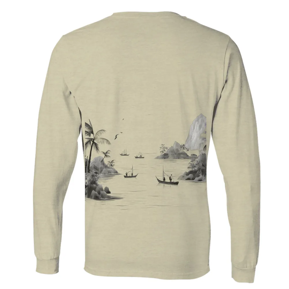 T-Shirts Custom: Serene Night Sailor - Monochrome Ocean Adventure|legendary whitetails camp night berber lined hooded flannel