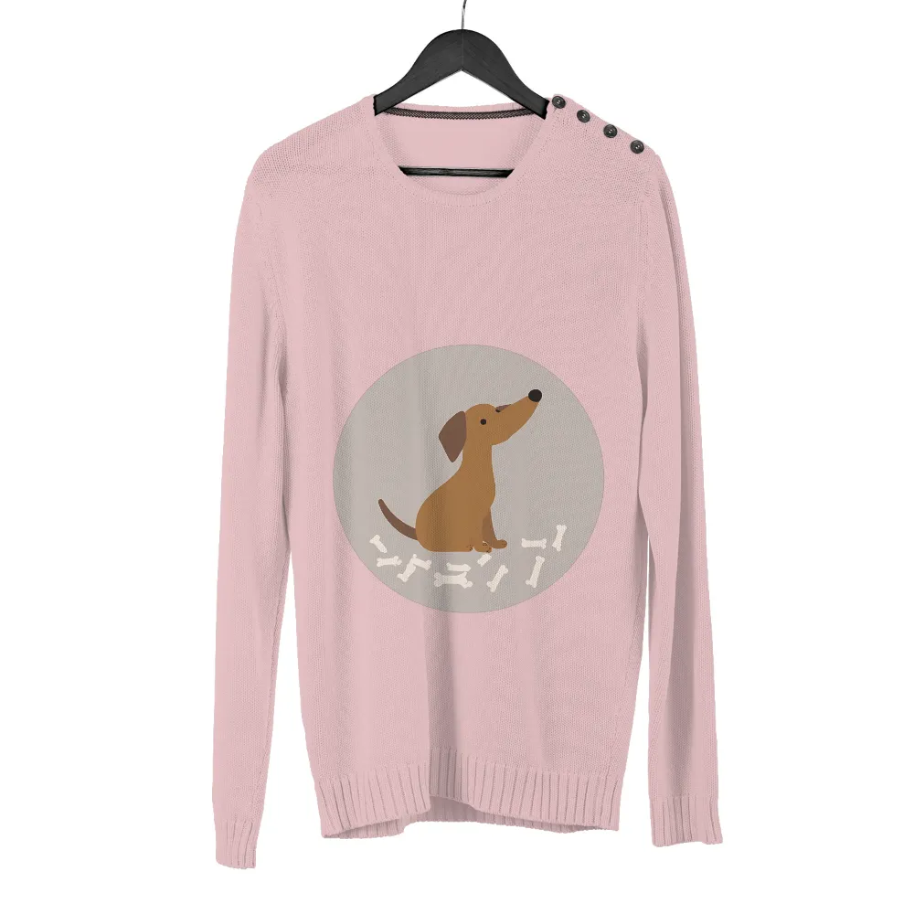 T-Shirts Design: Whimsical Dachshund with Bones - Playful and Happy| bone treasure