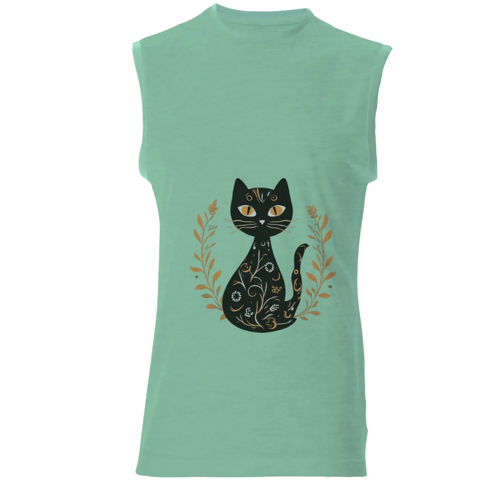 TShirt Design: Enchanting Black Cat with Floral Patterns|8th wonder shirts