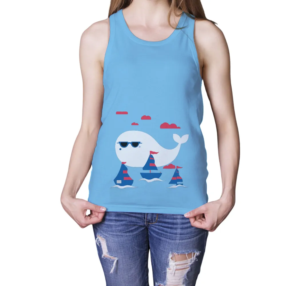 Customized Tee Shirts: Whale Adventure with Sailboats|lifeguard sun protection shirt