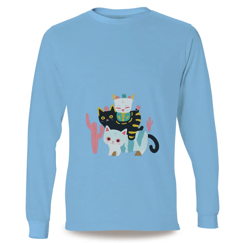 Shirts Graphic Tees: Feline Friends in a Surreal Realm| white cat with traditional outfit