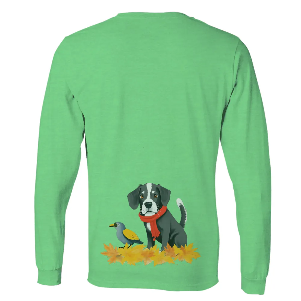 Custom Tee Shirts: Autumn Companions - Dog and Bird in Fall Leaves|orioles hot dog race t shirt