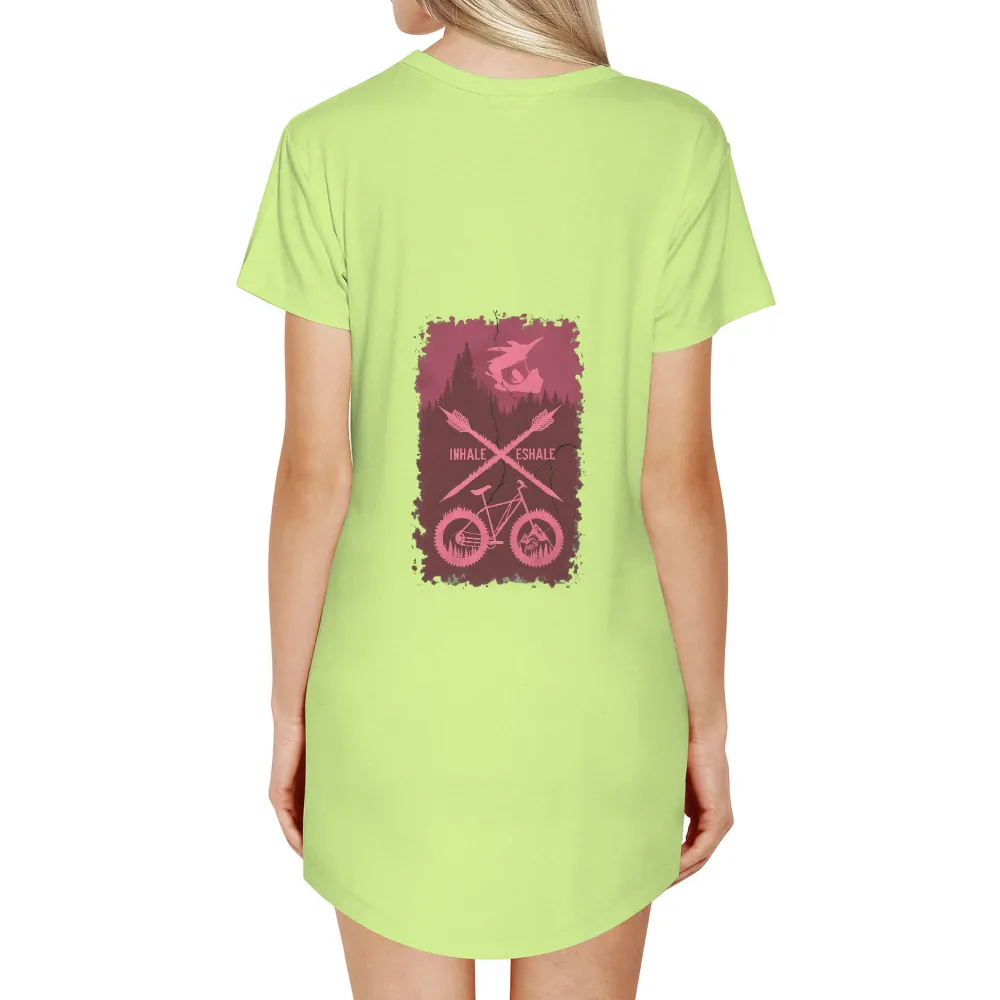 T-Shirts Pattern: Mountain Biking Adventure with Nature Elements|Mountain biker in mid-air