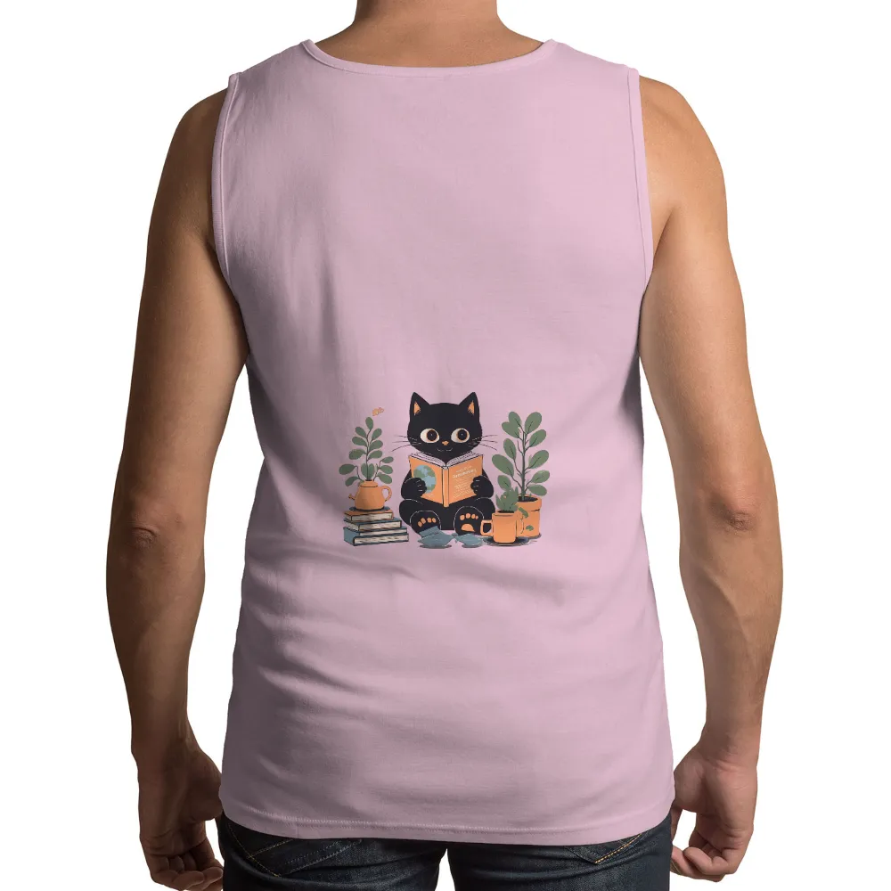 Tee Shirt Printing: Curious Cat Reading - Artistic Designs|tanjiro cat shirt