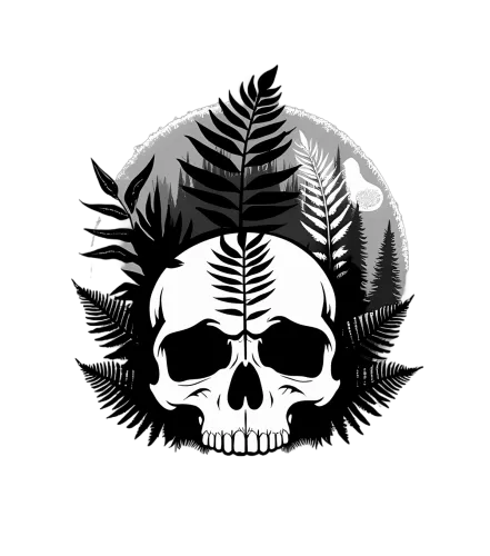 Graphic Tees: Nature's Cycle - Skull and Ferns Design