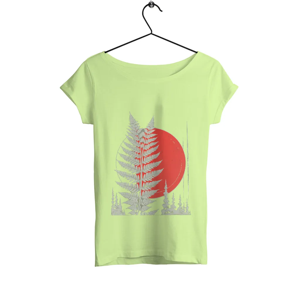 Custom Tee Shirts: Silver Fern Under the Red Moon| subtle shadows