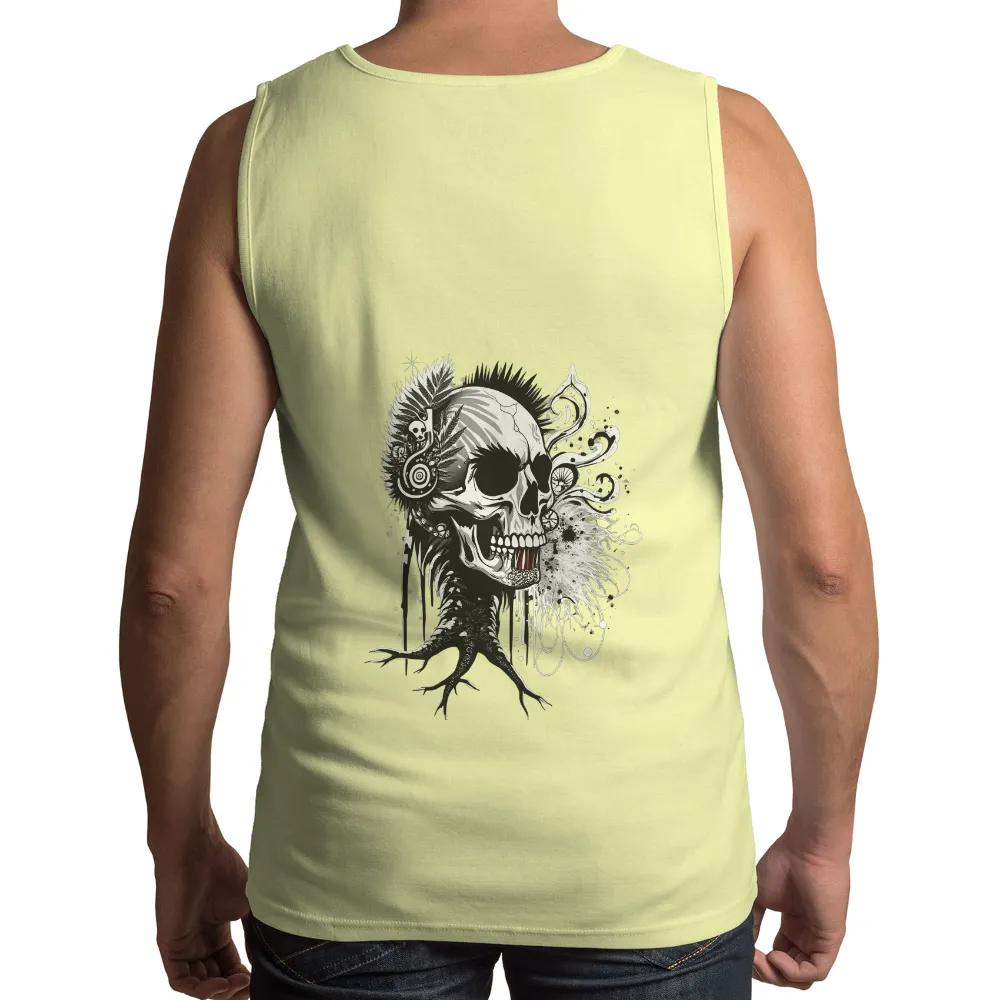 Customized Tee Shirts: Monochrome Skull with Feathers and Roots|design your own all over print t shirt